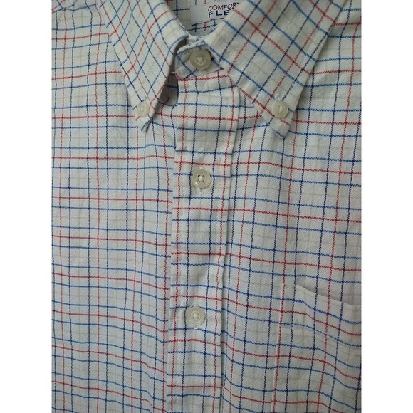 Saddle Bred White Red Brown Blue Collared Plaid Comfort Flex. SizeM - Picture 7 of 10